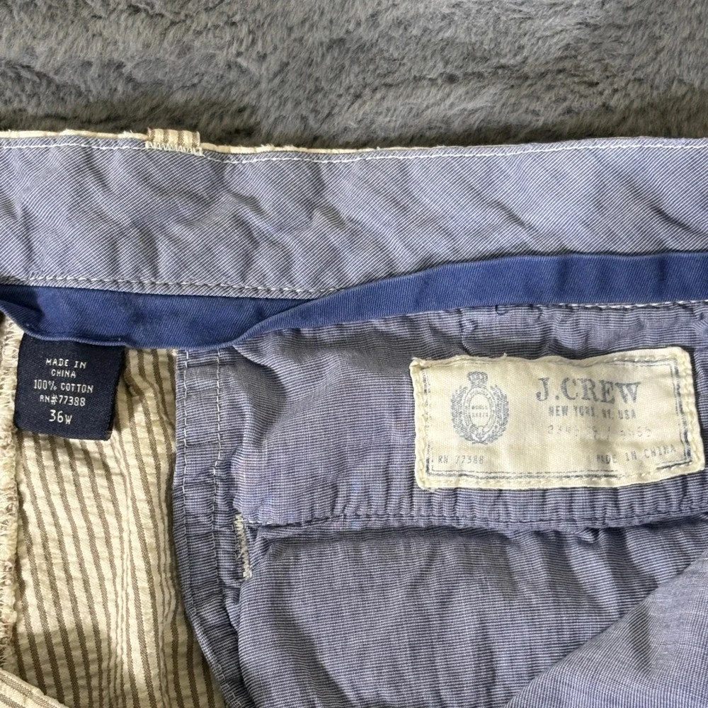 J.Crew Mens 36 Stanton Shorts Beige White Seersucker Striped Cotton AR461